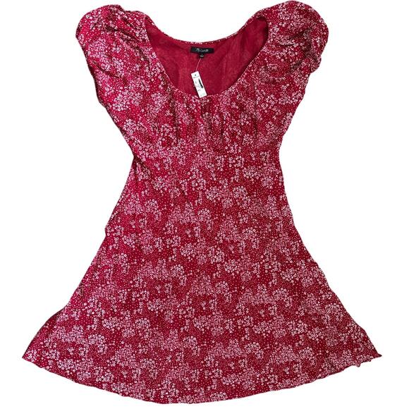 Madewell Ruched‎ Scoopneck Puff Sleeve Mini Dress in Floral Red Size 4 - Picture 9 of 13